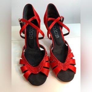 Red ballroom dance shoes for Salsa, ballroom dances